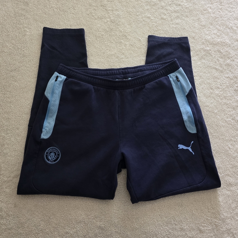 Puma x Manchester City F.C. Training Pants, Men's Size XL, GUC - Navy/Sky Blue